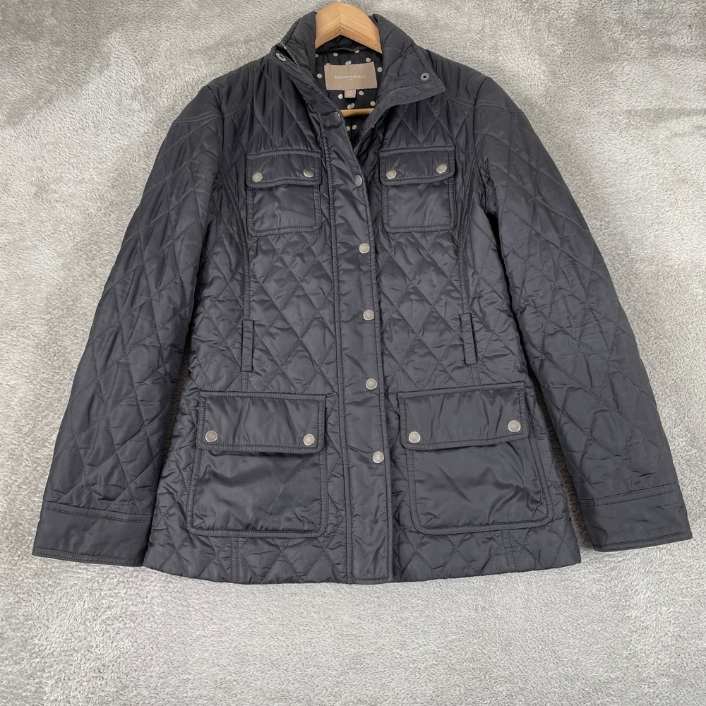 Banana Republic Jacket Womens XS Gray Quilted Utility Field Polka Dot Lined Coat